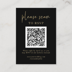 Eenvoudige moderne RSVP met QR-code Goud en zwar Informatiekaartje