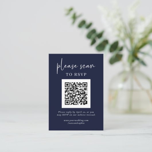 Eenvoudige moderne RSVP met QR-code | Navy Blue Informatiekaartje (Staand voorkant)