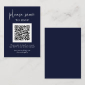 Eenvoudige moderne RSVP met QR-code | Navy Blue Informatiekaartje (Voorkant / Achterkant)