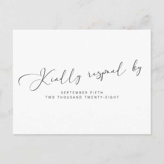 Eenvoudige moderne RSVP met zwarte en witte kallig Uitnodiging Briefkaart (Voorkant)