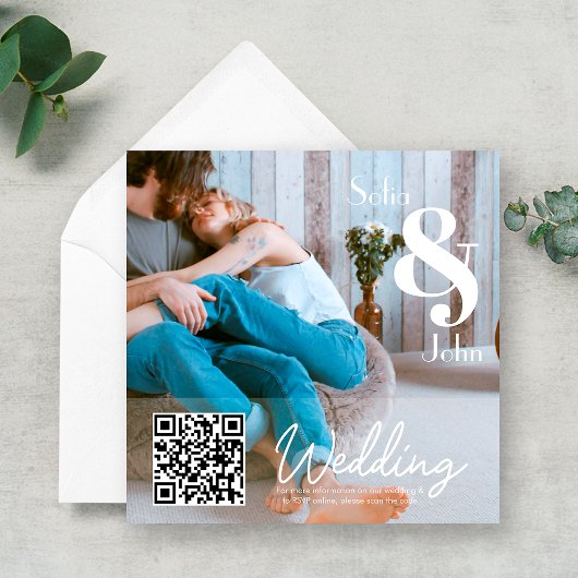 Eenvoudige moderne RSVP QR-code foto bruiloft Kaart