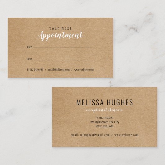 Eenvoudige, moderne Rustic Kraft Appointkaart Visitekaartje (Voorkant / Achterkant)