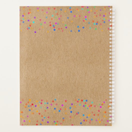 Eenvoudige moderne Rustic Kraft Rainbow Confetti Planner (Achterkant)