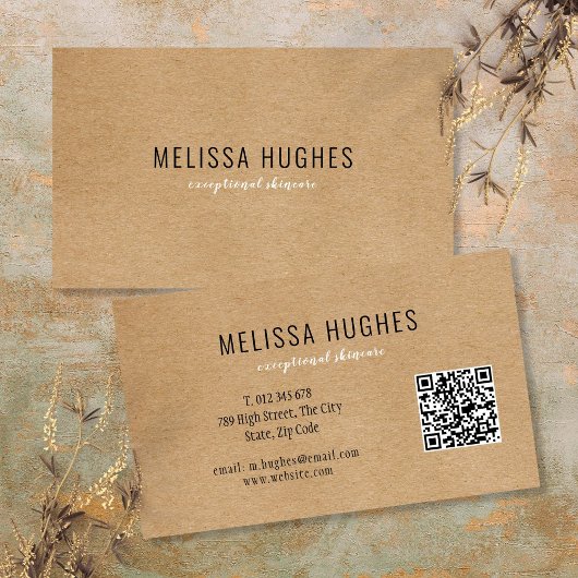 Eenvoudige Moderne Rustieke Kraft QR Code Visitekaartje