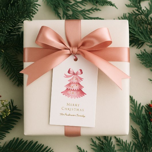Eenvoudige Moderne Rustieke Roze Kerstboom Cadeaulabel