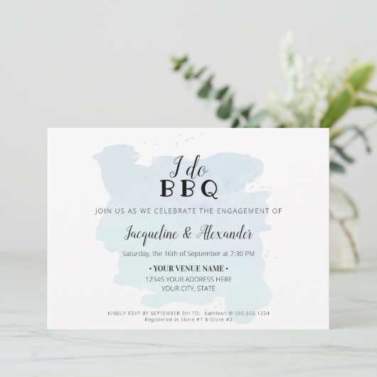 Eenvoudige, moderne Rustige I Do BBQ Script Dusty Kaart (Staand voorkant)