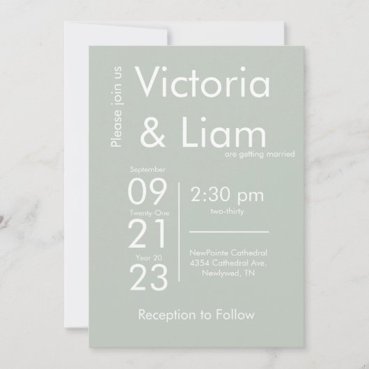 Eenvoudige moderne Sage Green Name Wedding Invitat Feestdagenkaart (Voorkant)