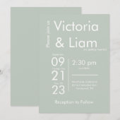 Eenvoudige moderne Sage Green Name Wedding Invitat Feestdagenkaart (Voorkant / Achterkant)