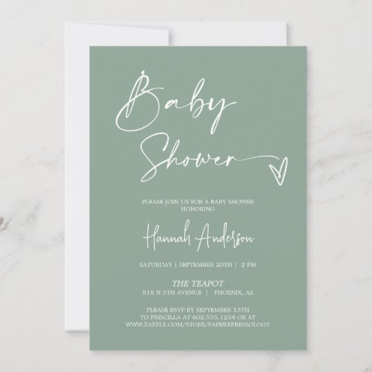 Eenvoudige Moderne Sage Groene Baby shower QR Code Kaart (Voorkant)