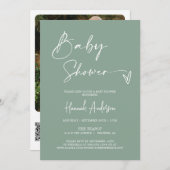 Eenvoudige Moderne Sage Groene Baby shower QR Code Kaart (Voorkant / Achterkant)