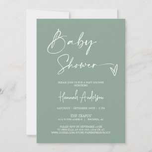 Eenvoudige Moderne Sage Groene Baby shower QR Code Kaart