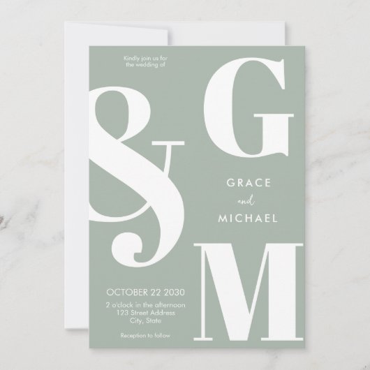 Eenvoudige Moderne Sage Groene Bruiloft Kaart (Voorkant)