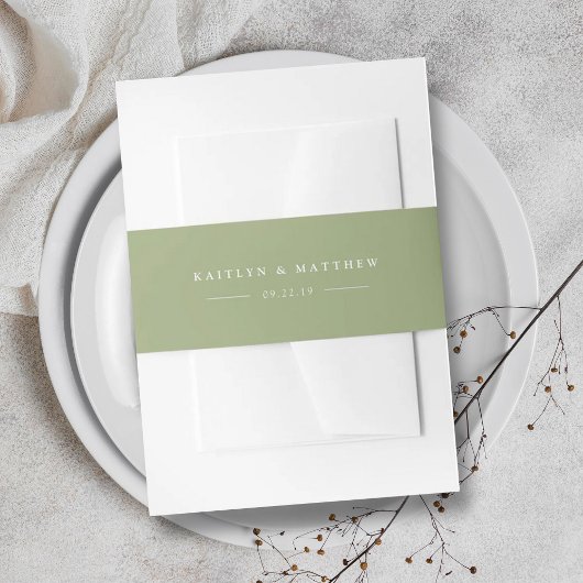 Eenvoudige Moderne Sage Groene Bruiloft Uitnodigingen Wikkel