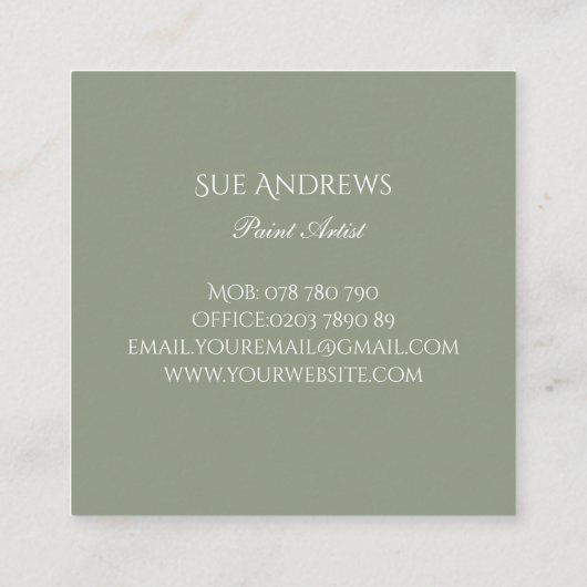 Eenvoudige moderne salie groen gepersonaliseerde k vierkante visitekaartje (Achterkant)