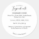 Eenvoudige Moderne Script Bakkerij Ingredientenlij Ronde Sticker (Voorkant)