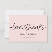 Eenvoudige moderne script bruiloftsshower roze bedankkaart (Voorkant)