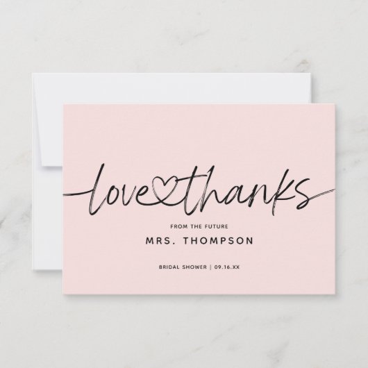 Eenvoudige moderne script bruiloftsshower roze bedankkaart (Voorkant)