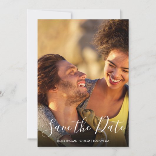 Eenvoudige moderne script foto save the date (Voorkant)