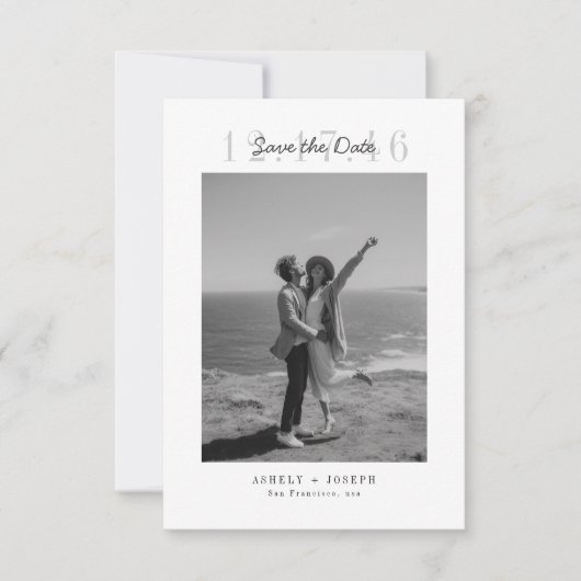 Eenvoudige moderne script foto trouwkaart save the date (Voorkant)