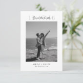 Eenvoudige moderne script foto trouwkaart save the date (Staand voorkant)