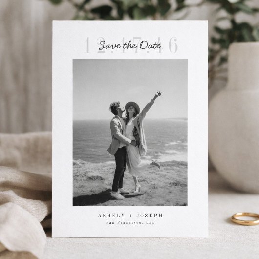 Eenvoudige moderne script foto trouwkaart save the date