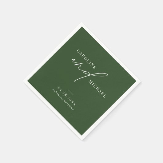 Eenvoudige Moderne Script Namen Groene Bruiloft Servet (Hoek)