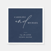 Eenvoudige moderne Script Names Navy Blue Wedding Servet (Voorkant)