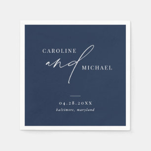Eenvoudige moderne Script Names Navy Blue Wedding Servet