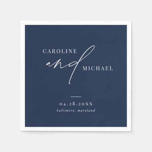 Eenvoudige moderne Script Names Navy Blue Wedding Servet (Voorkant)