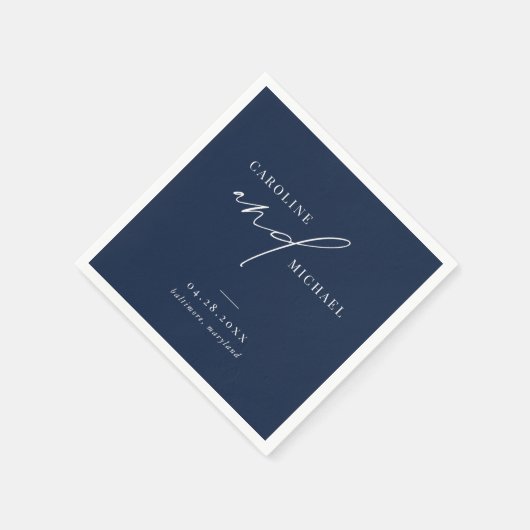 Eenvoudige moderne Script Names Navy Blue Wedding Servet (Hoek)