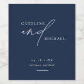 Eenvoudige moderne Script Names Navy Wedding Wijn Etiket (Enkel label)