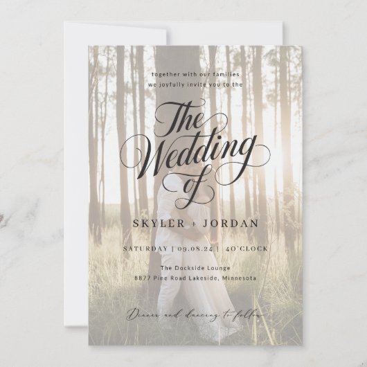 Eenvoudige moderne script overlay foto bruiloft kaart (Voorkant)