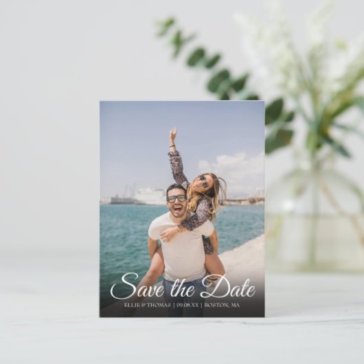 Eenvoudige moderne script save the date foto ansic briefkaart (Staand voorkant)