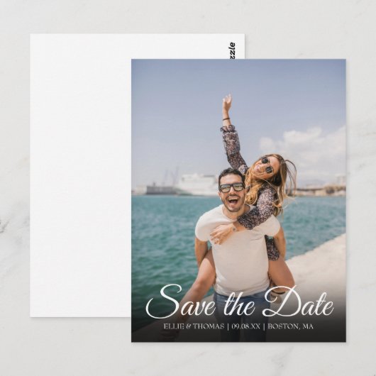 Eenvoudige moderne script save the date foto ansic briefkaart (Voorkant / Achterkant)