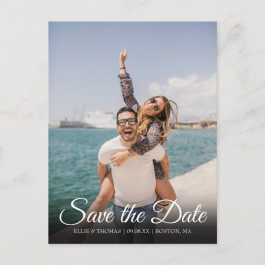 Eenvoudige moderne script save the date foto ansic briefkaart (Voorkant)