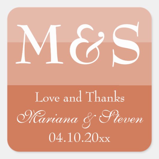 Eenvoudige Moderne Script Terracotta Trouwgunsten Vierkante Sticker (Voorkant)