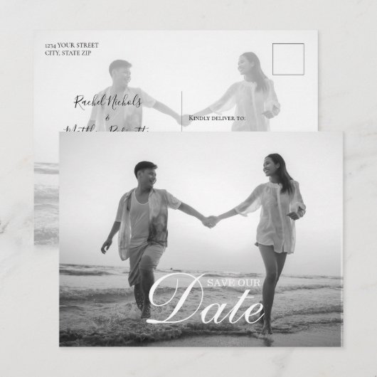 Eenvoudige moderne scriptbedekking foto aankondigingskaart (Voorkant / Achterkant)