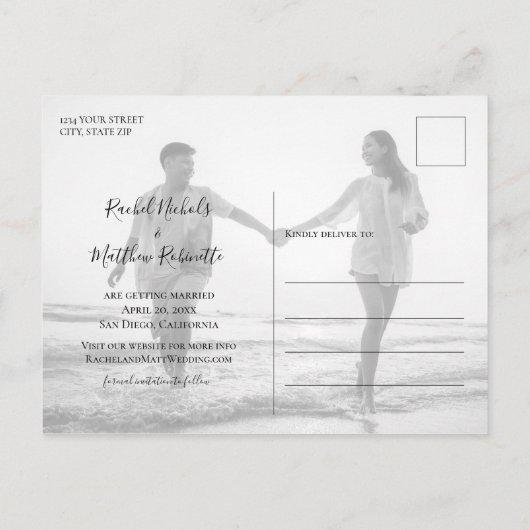 Eenvoudige moderne scriptbedekking foto aankondigingskaart (Achterkant)