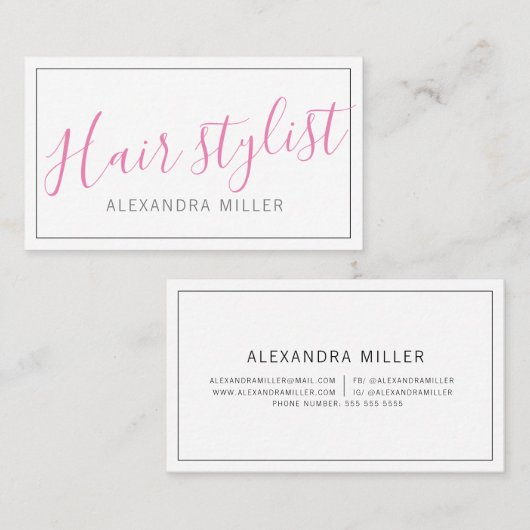 Eenvoudige moderne scripthaarstylist visitekaartje (Voorkant / Achterkant)