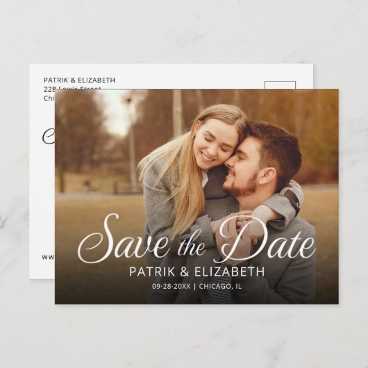 Eenvoudige moderne scriptie bruiloft bewaar de dat briefkaart (Voorkant / Achterkant)