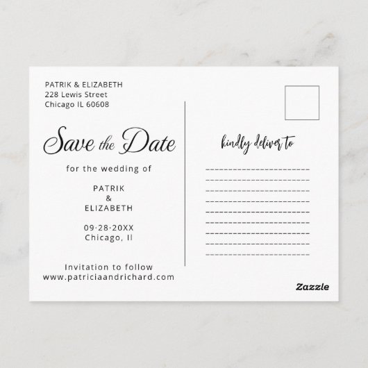 Eenvoudige moderne scriptie bruiloft bewaar de dat briefkaart (Achterkant)