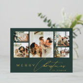 Eenvoudige moderne scriptie fotocollage groene Ker Folie Feestdagenkaart (Staand Voorkant)