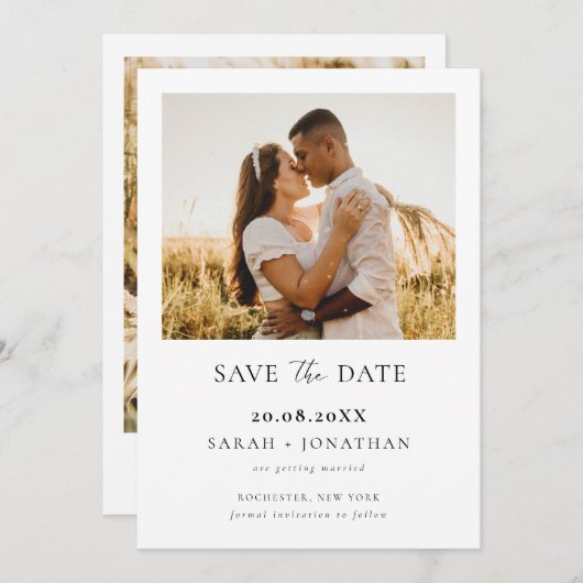 Eenvoudige moderne scriptie save the date foto kaart (Voorkant / Achterkant)