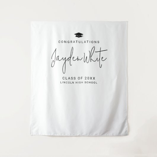 Eenvoudige moderne scriptnaam afstudeerfeest wandkleed (Voorkant)