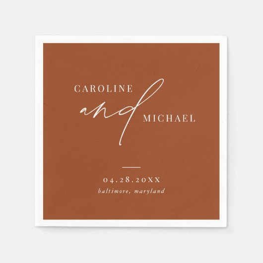 Eenvoudige moderne scriptnamen Boho Brown Wedding Servet (Voorkant)