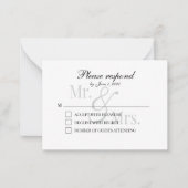 Eenvoudige moderne scripty Mr & Mrs RSVP-kaart Notitiekaartje (Voorkant)