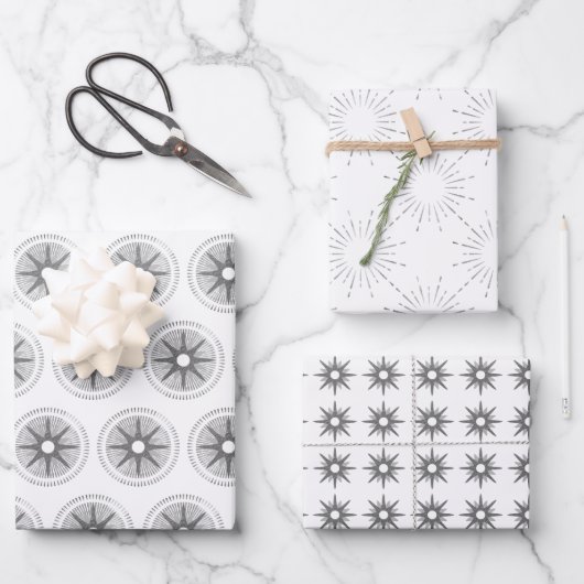 Eenvoudige, moderne Silver Starburst Kerstmis Inpakpapier Vel (Voorkant)