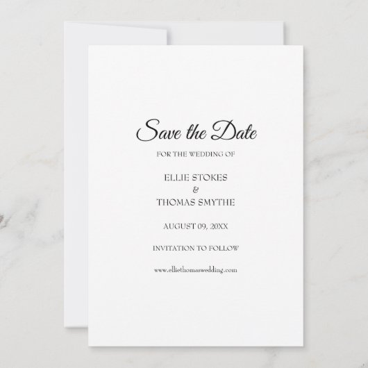 Eenvoudige Moderne Sla de Datum Op Elegante Script Save The Date (Achterkant)