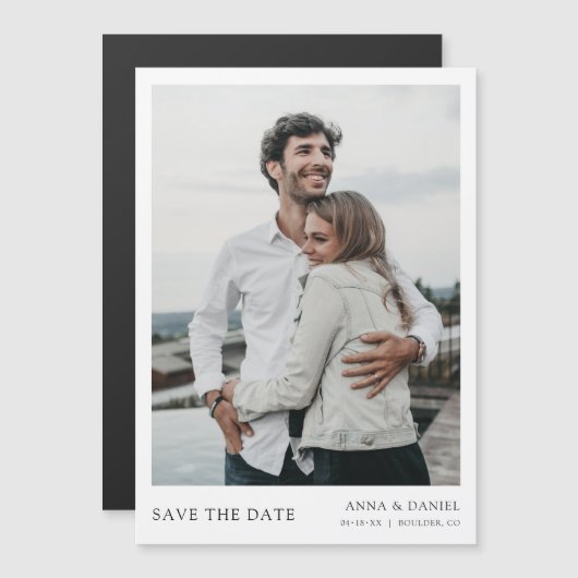Eenvoudige Moderne Sparen de Foto van de Datum Magnetische Uitnodiging (Voorkant / Achterkant)