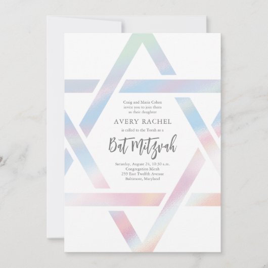 Eenvoudige moderne ster van David Pastel Bat Mitzv Kaart (Voorkant)